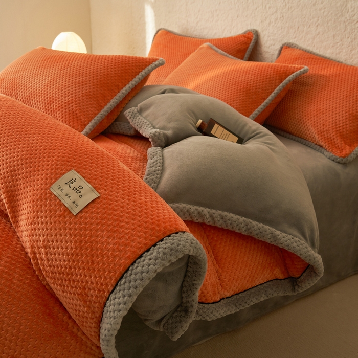 91家纺网 家纺一手货源 找家纺 早晨家纺 2025新款尚流款牛奶绒提花四件套 尚流-桔黄