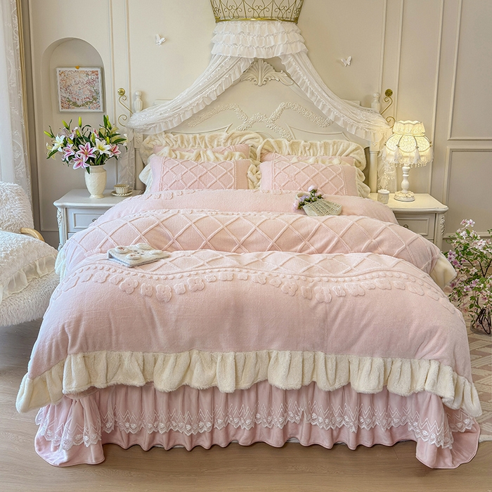 宜凡家纺 2025新款兔绒提花牛奶绒夹棉床盖四件套（森林密语） 森林密语 玉色