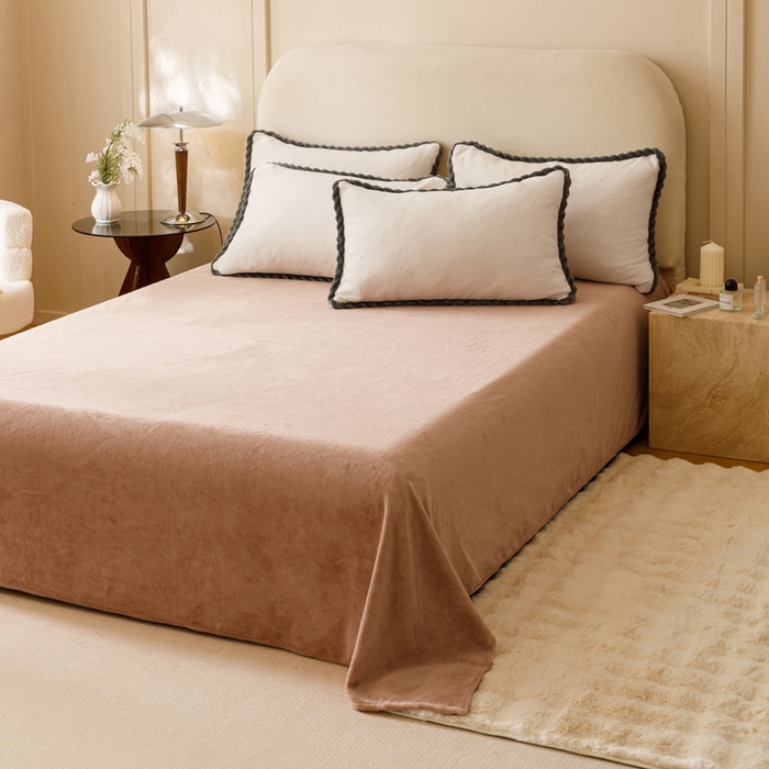 91家纺网 家纺一手货源 找家纺 早晨家纺 2025新款牛奶绒双拼四件套 双拼奶白+奶茶咖