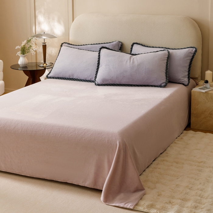 91家纺网 家纺一手货源 找家纺 早晨家纺 2025新款牛奶绒双拼四件套 双拼浅紫+玉色