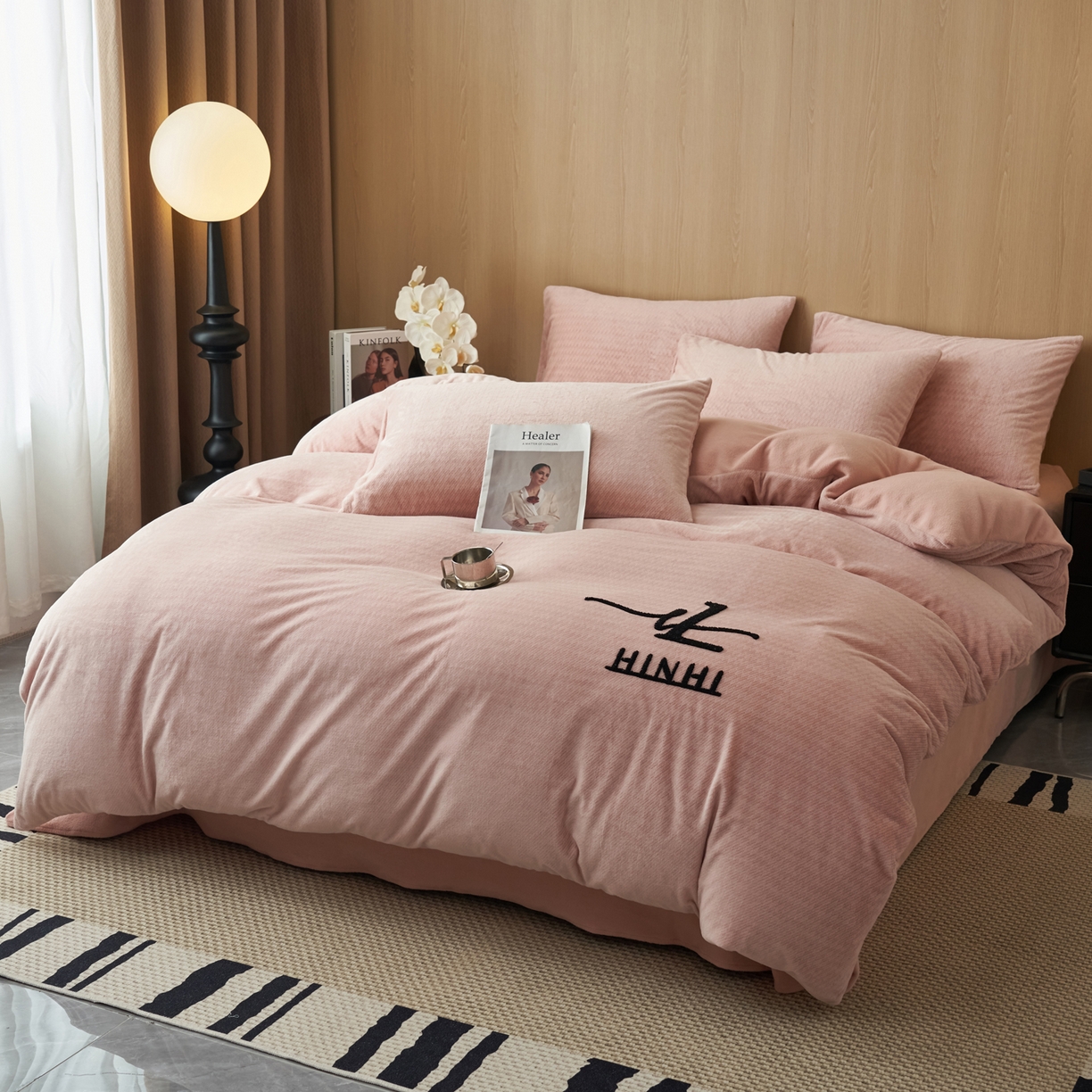 91家纺网 家纺一手货源 找家纺 早晨家纺 2025新款流星款阳离子提花兔毛牛奶绒四件套 流星-豆沙