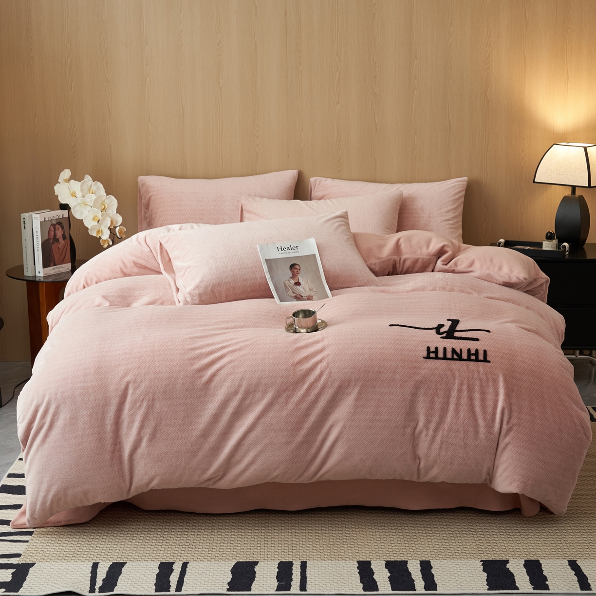 91家纺网 家纺一手货源 找家纺 早晨家纺 2025新款流星款阳离子提花兔毛牛奶绒四件套 流星-豆沙