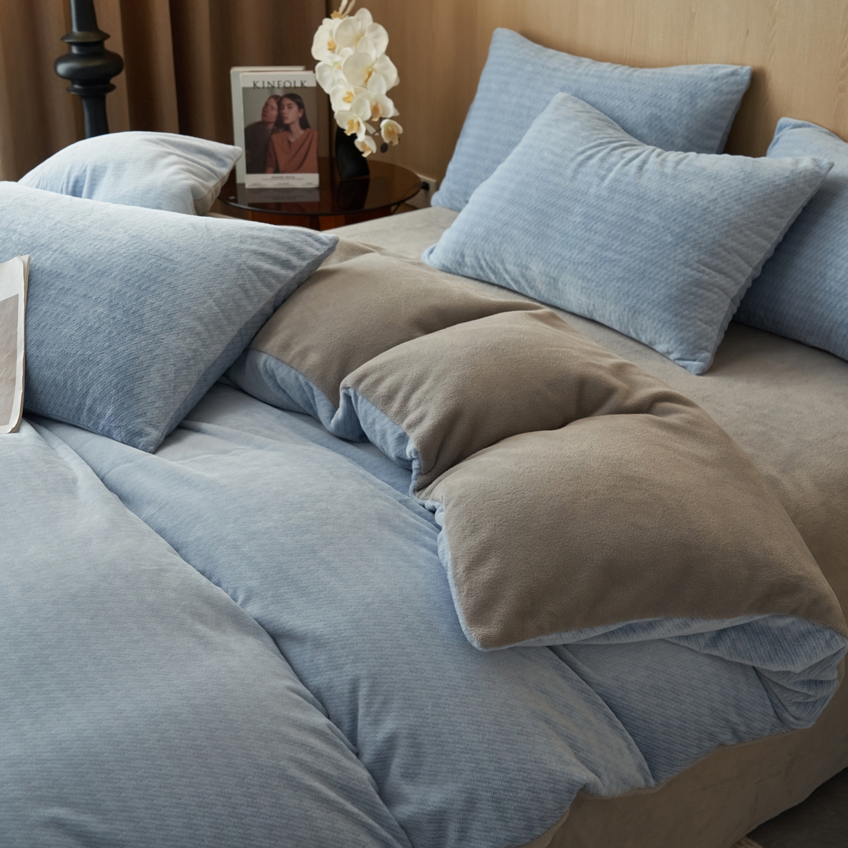 91家纺网 家纺一手货源 找家纺 早晨家纺 2025新款流星款阳离子提花兔毛牛奶绒四件套 流星-雾蓝