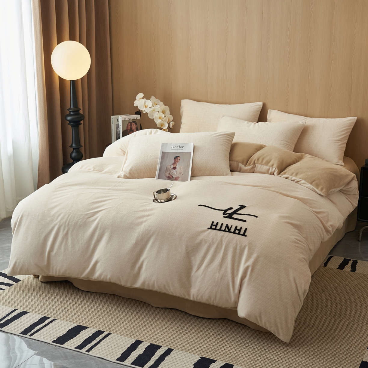 91家纺网 家纺一手货源 找家纺 早晨家纺 2025新款流星款阳离子提花兔毛牛奶绒四件套 流星-奶白