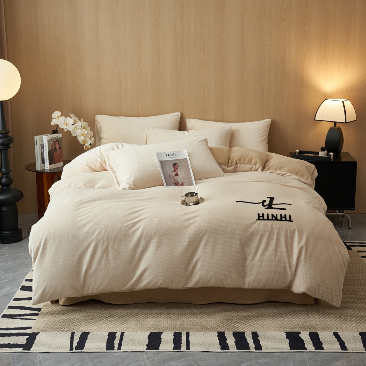 91家纺网 家纺一手货源 找家纺 早晨家纺 2025新款流星款阳离子提花兔毛牛奶绒四件套 流星-奶白