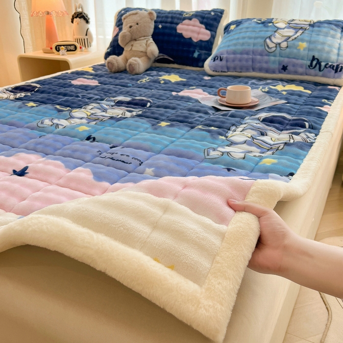 91家纺网 家纺一手货源 找家纺 （总）梵朴 2025新款牛奶绒泡泡兔毛绒床垫学生宿舍床褥子床护垫大床款印花系列