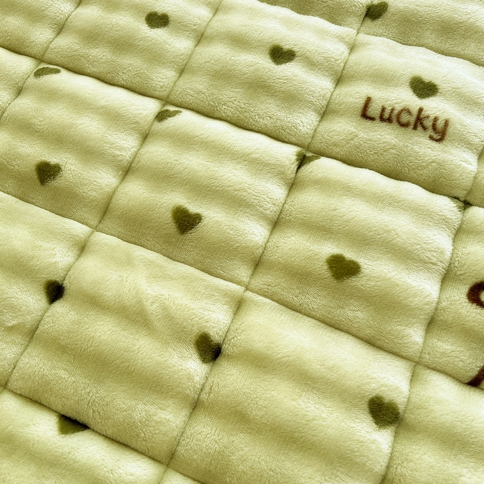 91家纺网 家纺一手货源 找家纺 梵朴 2025新款牛奶绒泡泡兔毛绒床垫学生宿舍床褥子床护垫大床款印花系列 爱心蝴蝶结绿