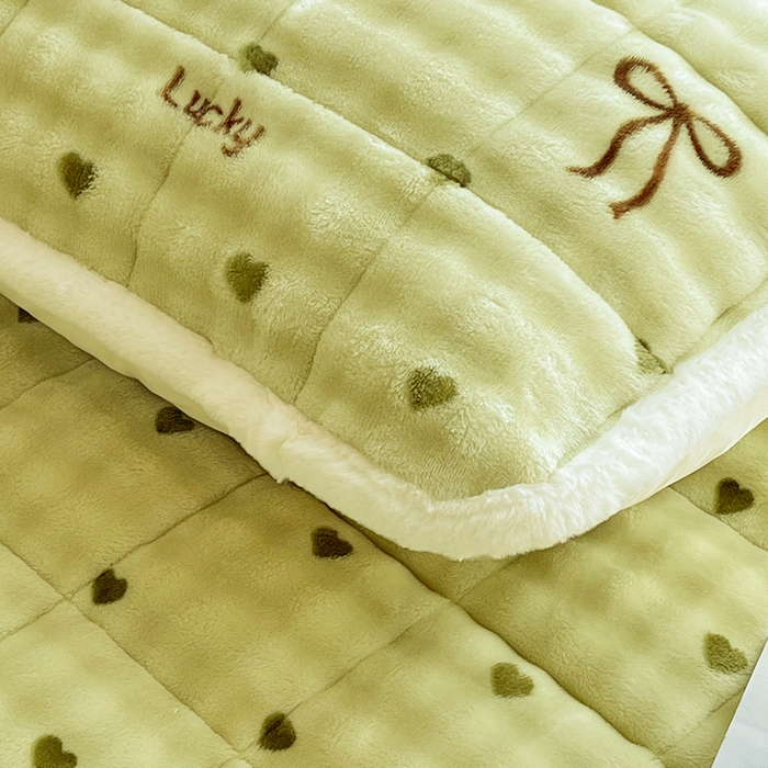 91家纺网 家纺一手货源 找家纺 梵朴 2025新款牛奶绒泡泡兔毛绒床垫学生宿舍床褥子床护垫大床款印花系列 爱心蝴蝶结绿