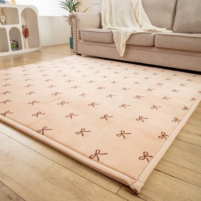 91家纺网 家纺一手货源 找家纺 北辰 2025新款牛奶绒地垫打地铺神器床边垫床垫遮盖物客厅地垫可定制 蝴蝶结