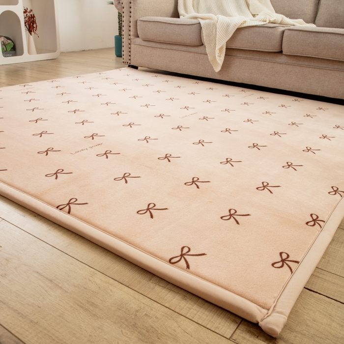 91家纺网 家纺一手货源 找家纺 北辰 2025新款牛奶绒地垫打地铺神器床边垫床垫遮盖物客厅地垫可定制 蝴蝶结