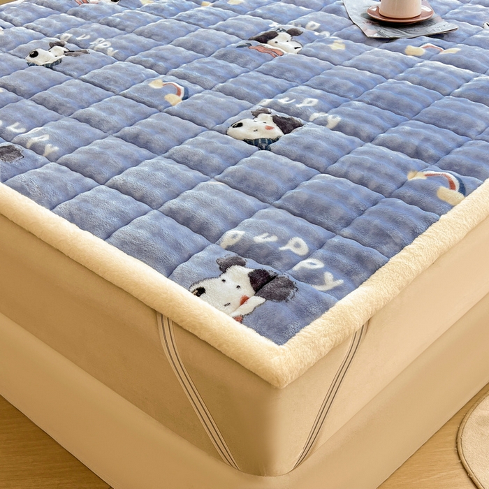 91家纺网 家纺一手货源 找家纺 梵朴 2025新款牛奶绒泡泡兔毛绒床垫学生宿舍床褥子床护垫大床款印花系列 彩虹哈皮狗