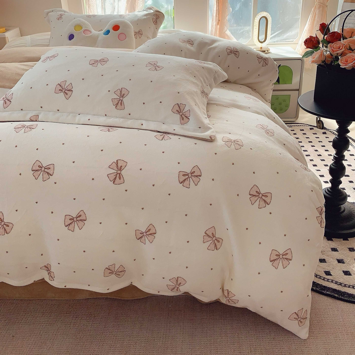 91家纺网 家纺一手货源 找家纺 莱豫家纺 2025新款加厚牛奶绒三件套四件套保暖不静电 爱心如辰