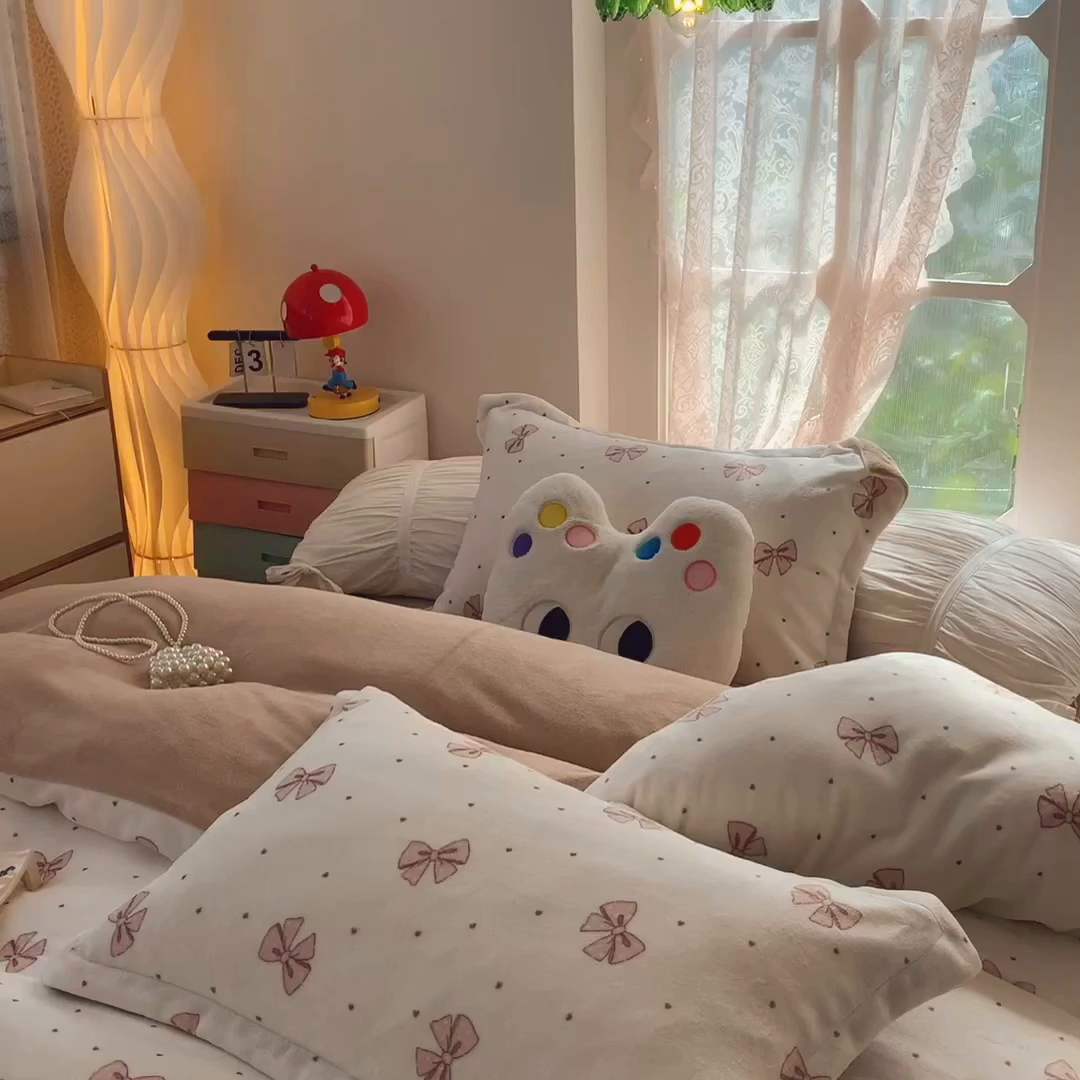 91家纺网 家纺一手货源 找家纺 莱豫家纺 2025新款加厚牛奶绒三件套四件套保暖不静电 爱心如辰