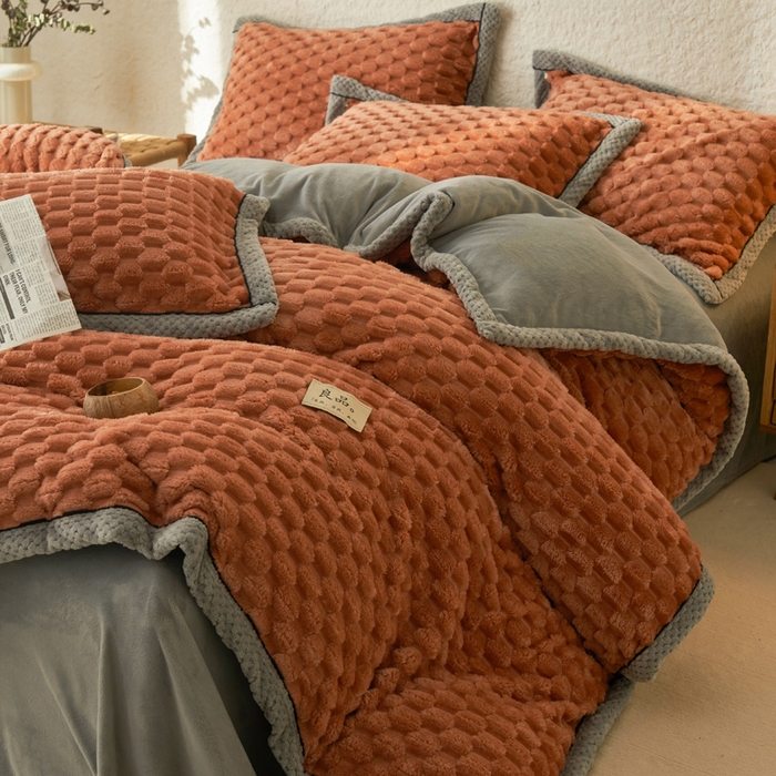 91家纺网 家纺一手货源 找家纺 早晨家纺 2025新款金贵款牛奶绒提花四件套 金贵-焦糖