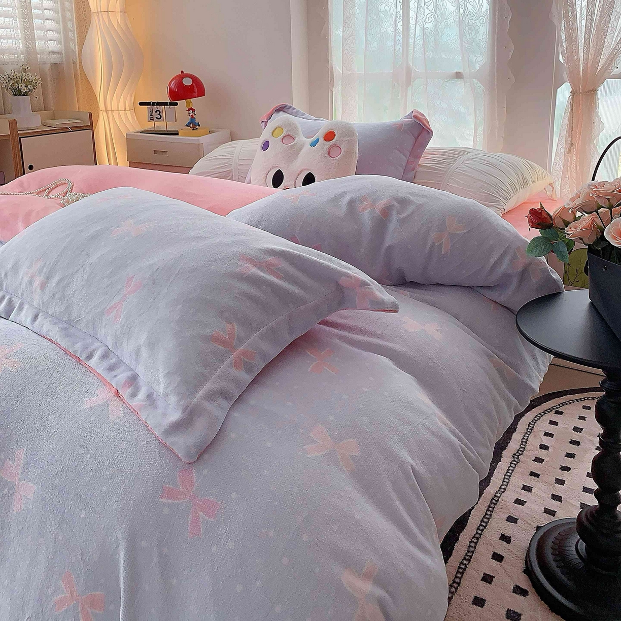 91家纺网 家纺一手货源 找家纺 莱豫家纺 2025新款加厚牛奶绒三件套四件套保暖不静电 蝶影