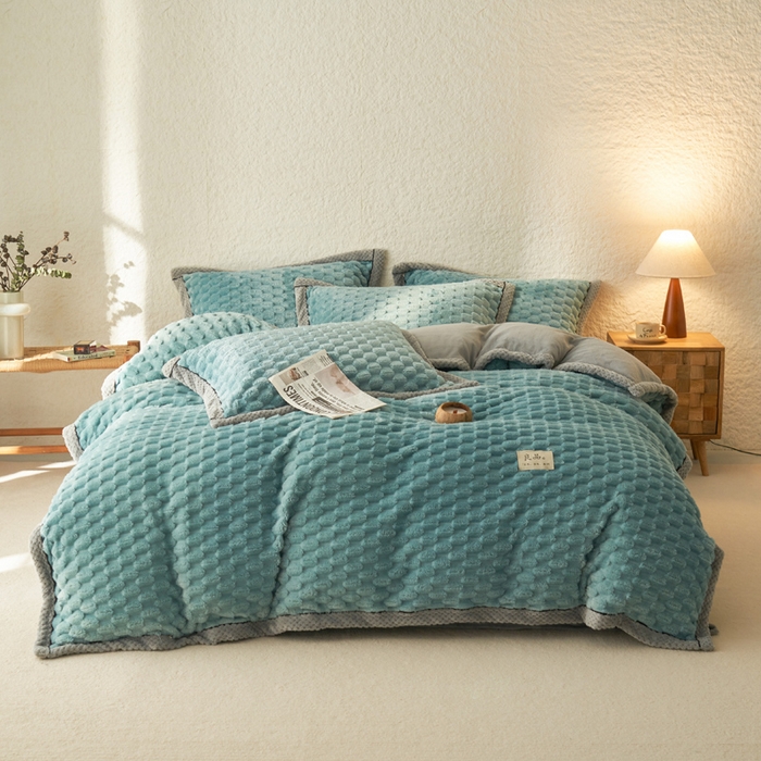 91家纺网 家纺一手货源 找家纺 早晨家纺 2025新款金贵款牛奶绒提花四件套 金贵-宾利蓝