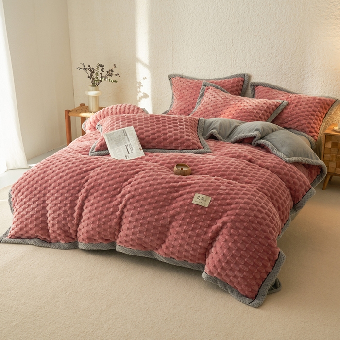 91家纺网 家纺一手货源 找家纺 早晨家纺 2025新款金贵款牛奶绒提花四件套 金贵-豆沙