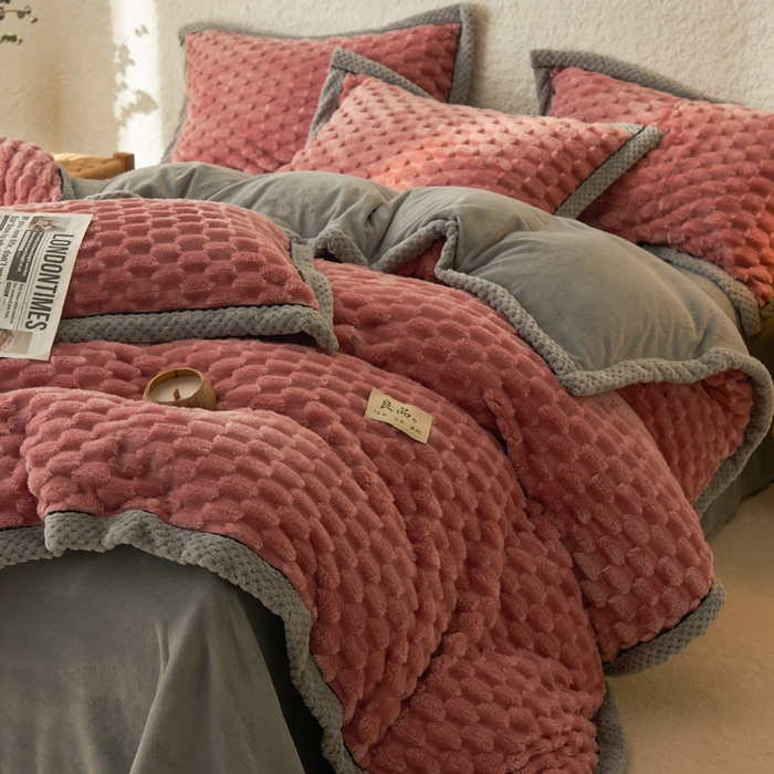 91家纺网 家纺一手货源 找家纺 早晨家纺 2025新款金贵款牛奶绒提花四件套 金贵-豆沙