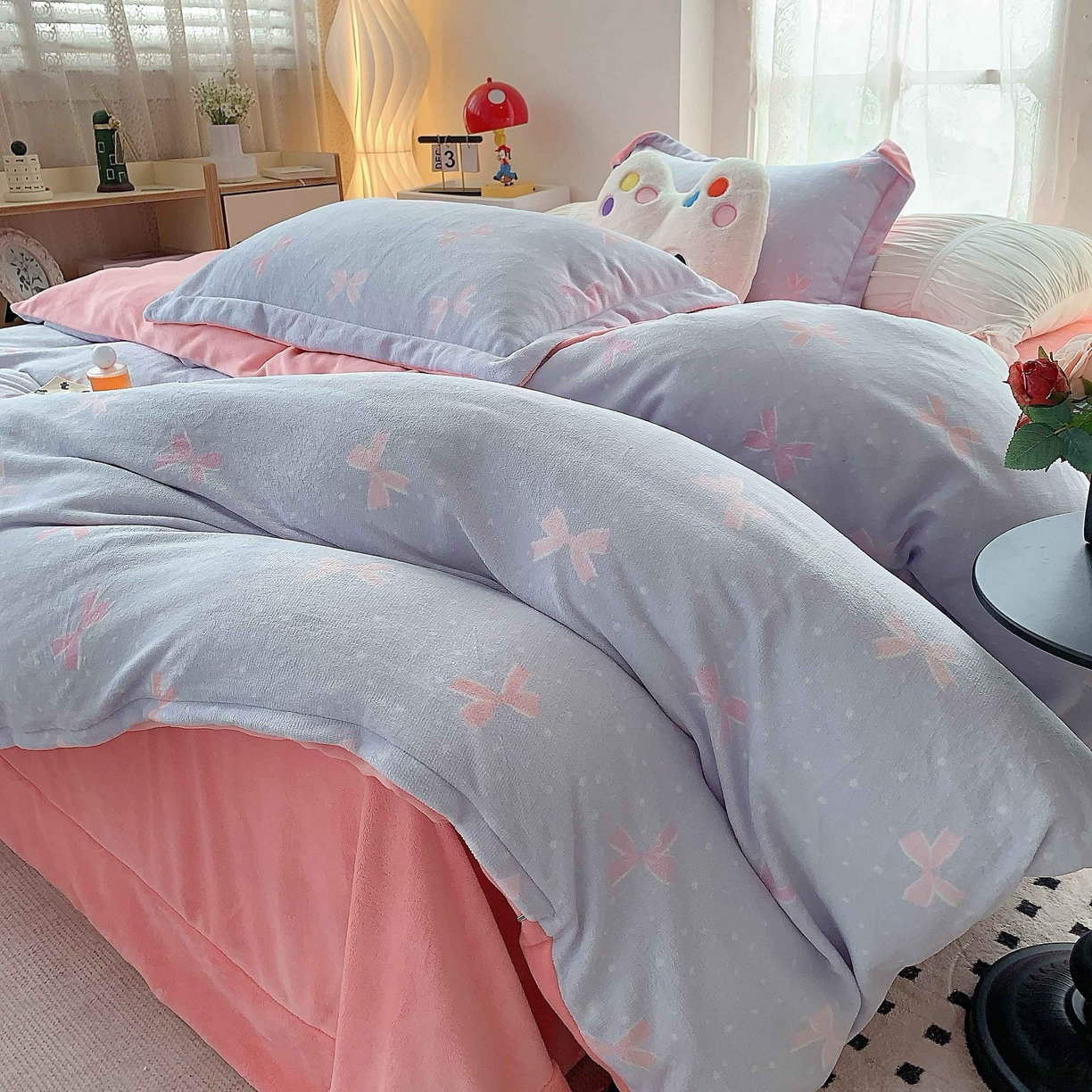 91家纺网 家纺一手货源 找家纺 莱豫家纺 2025新款加厚牛奶绒三件套四件套保暖不静电 蝶影