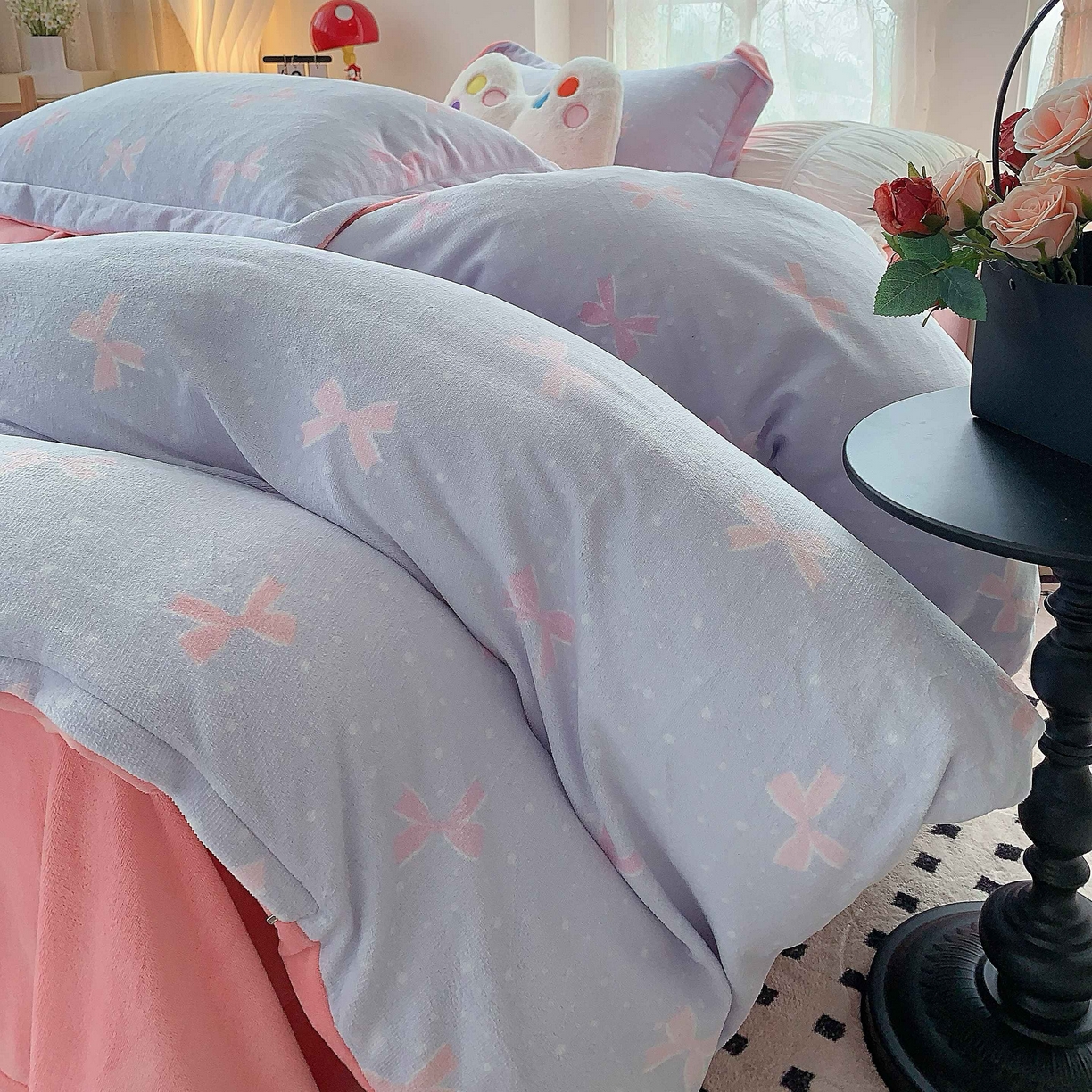 91家纺网 家纺一手货源 找家纺 莱豫家纺 2025新款加厚牛奶绒三件套四件套保暖不静电 蝶影