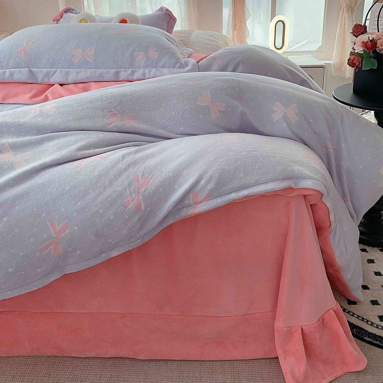 91家纺网 家纺一手货源 找家纺 莱豫家纺 2025新款加厚牛奶绒三件套四件套保暖不静电 蝶影