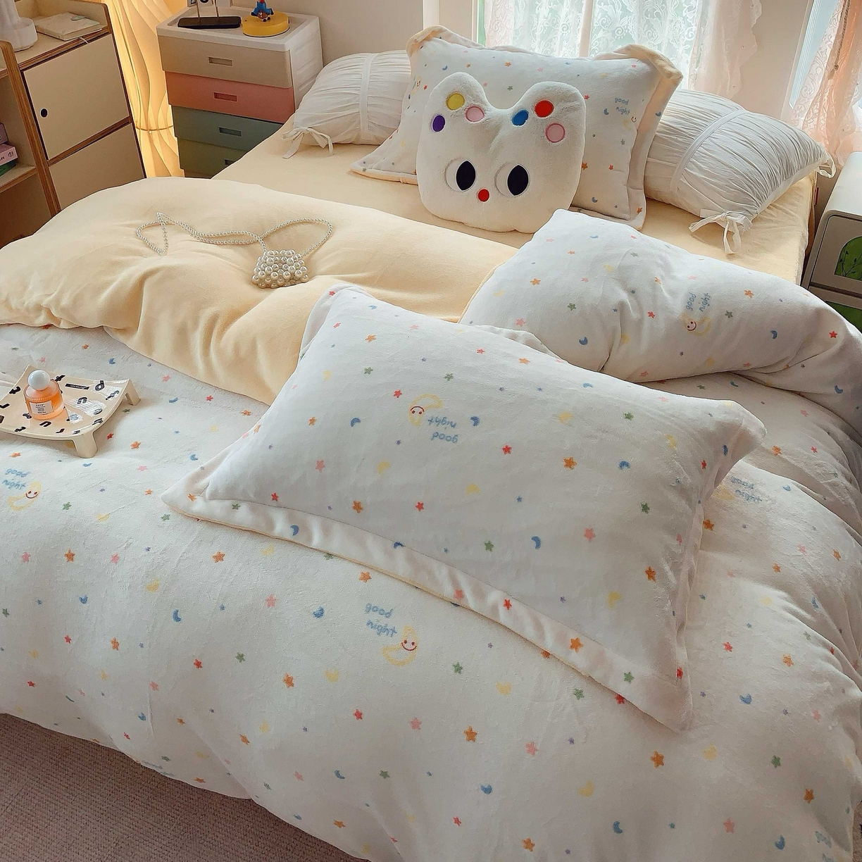 91家纺网 家纺一手货源 找家纺 莱豫家纺 2025新款加厚牛奶绒三件套四件套保暖不静电 繁星