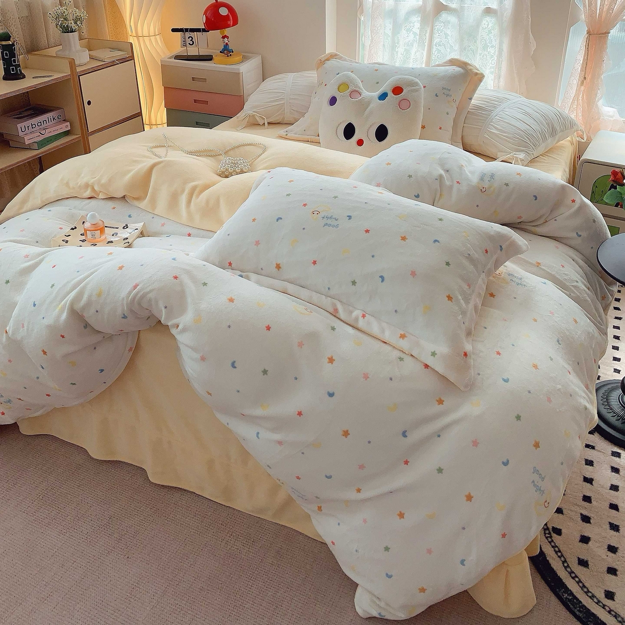 91家纺网 家纺一手货源 找家纺 莱豫家纺 2025新款加厚牛奶绒三件套四件套保暖不静电 繁星