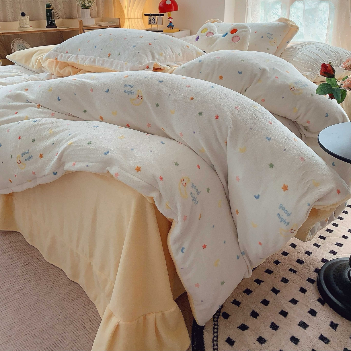 91家纺网 家纺一手货源 找家纺 莱豫家纺 2025新款加厚牛奶绒三件套四件套保暖不静电 繁星