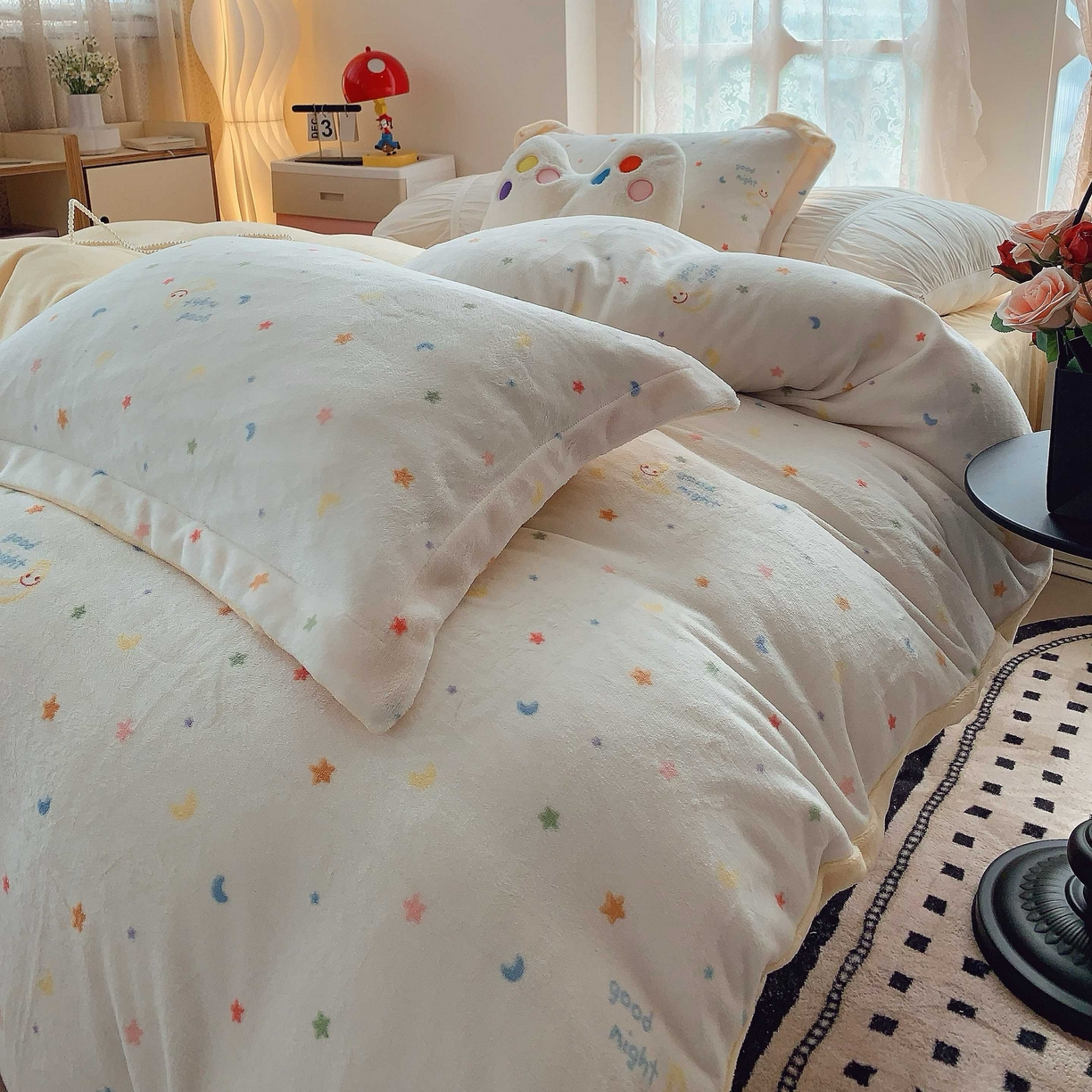 91家纺网 家纺一手货源 找家纺 莱豫家纺 2025新款加厚牛奶绒三件套四件套保暖不静电 繁星