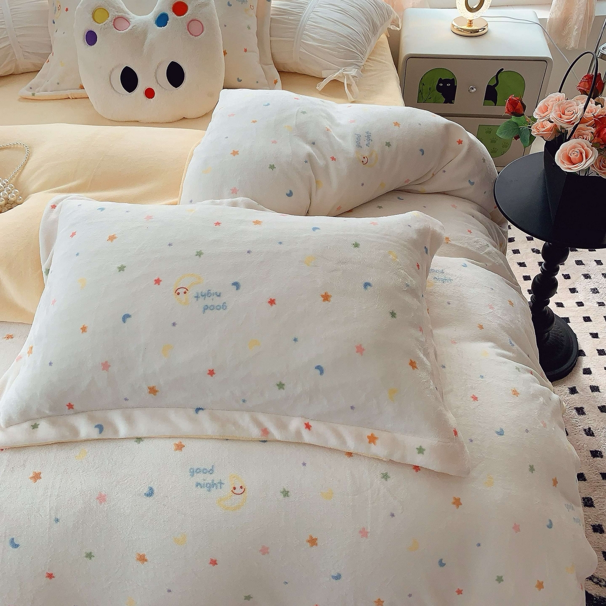 91家纺网 家纺一手货源 找家纺 莱豫家纺 2025新款加厚牛奶绒三件套四件套保暖不静电 繁星