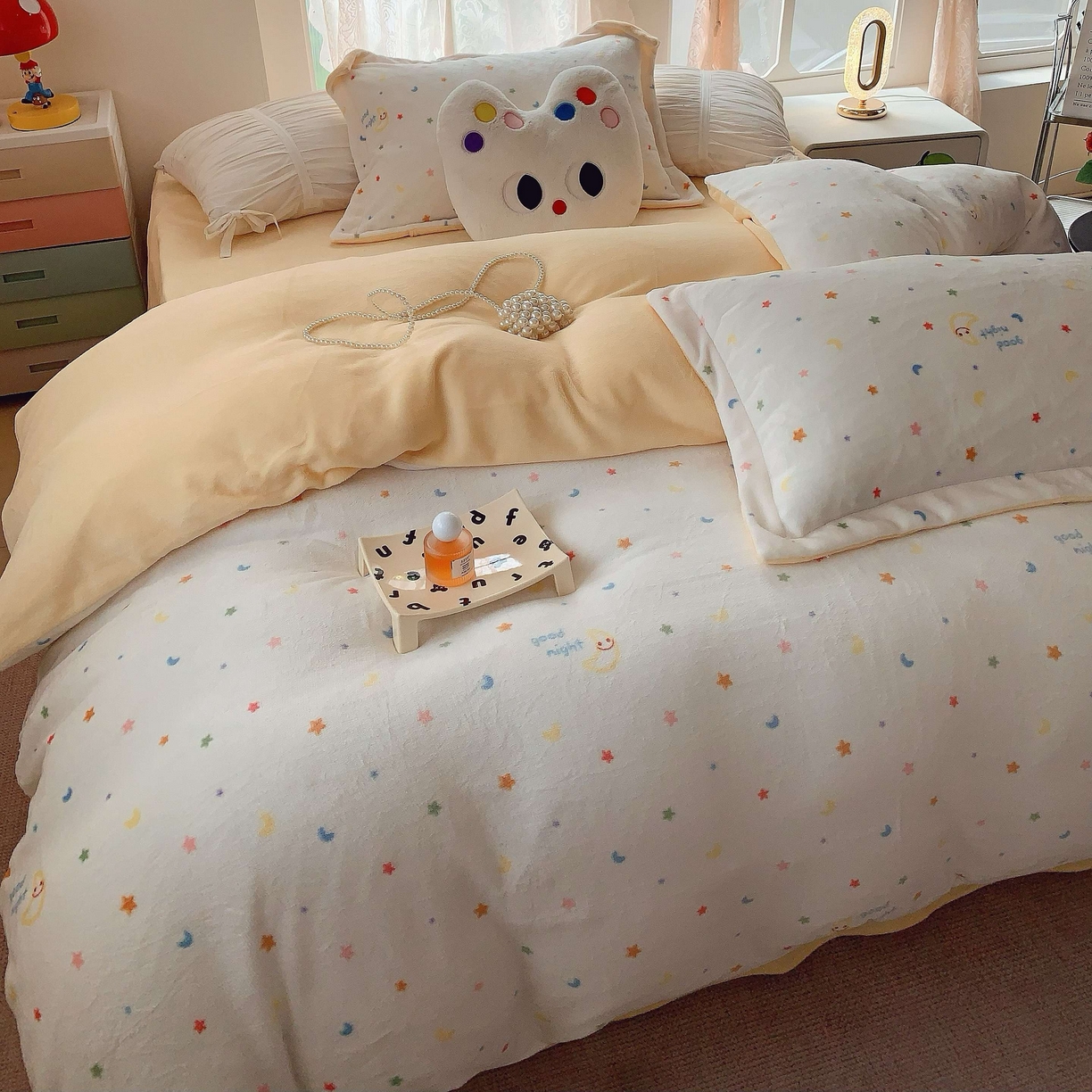 91家纺网 家纺一手货源 找家纺 莱豫家纺 2025新款加厚牛奶绒三件套四件套保暖不静电 繁星