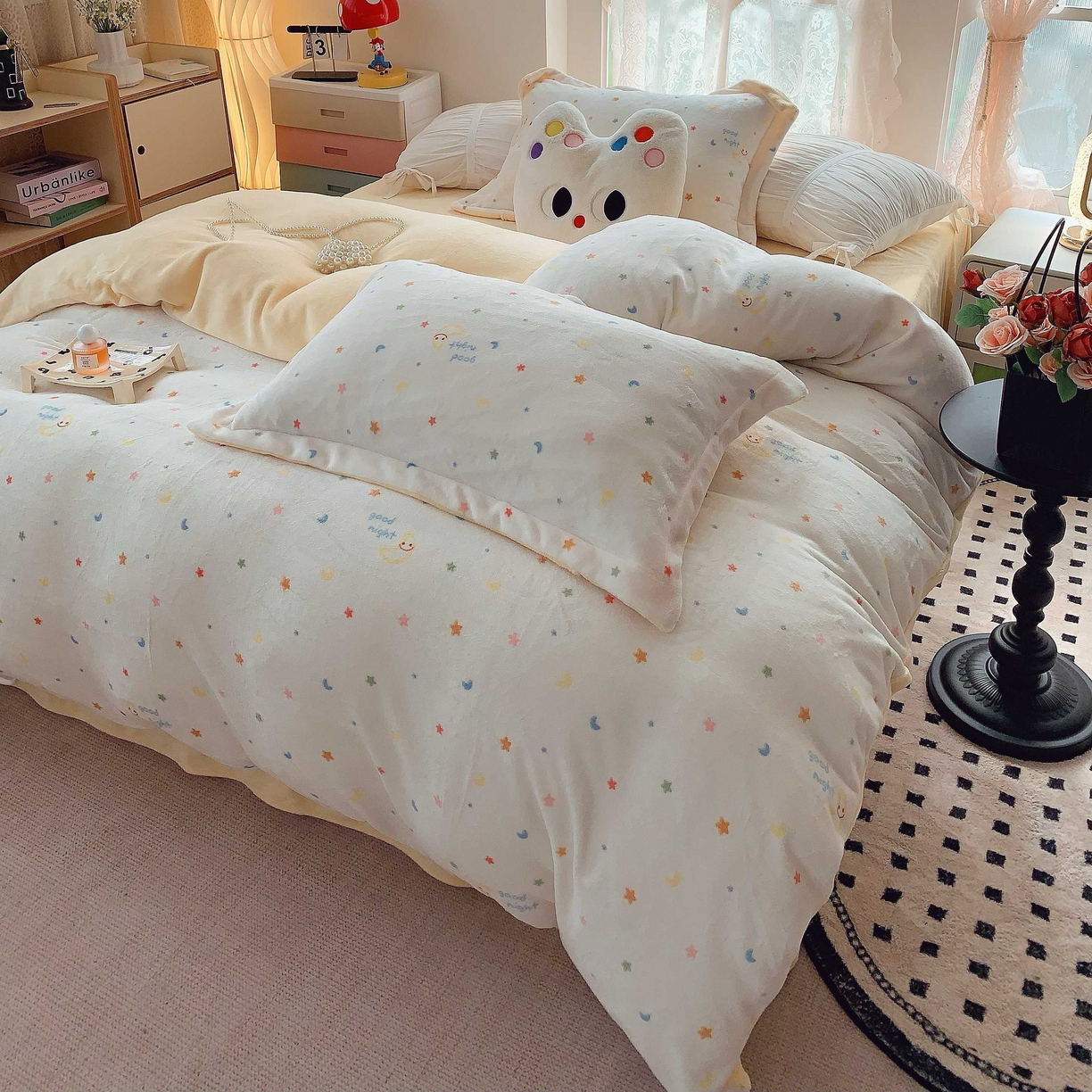 91家纺网 家纺一手货源 找家纺 莱豫家纺 2025新款加厚牛奶绒三件套四件套保暖不静电 繁星