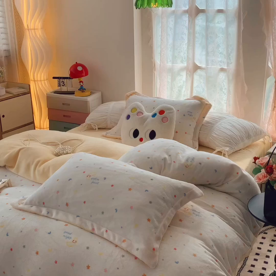 91家纺网 家纺一手货源 找家纺 莱豫家纺 2025新款加厚牛奶绒三件套四件套保暖不静电 繁星