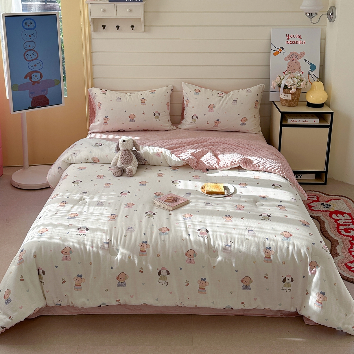 91家纺网 家纺一手货源 找家纺 （总）麦伦家居 2025新款全棉双层纱3D豆豆被系列被子被芯（可配四件套）