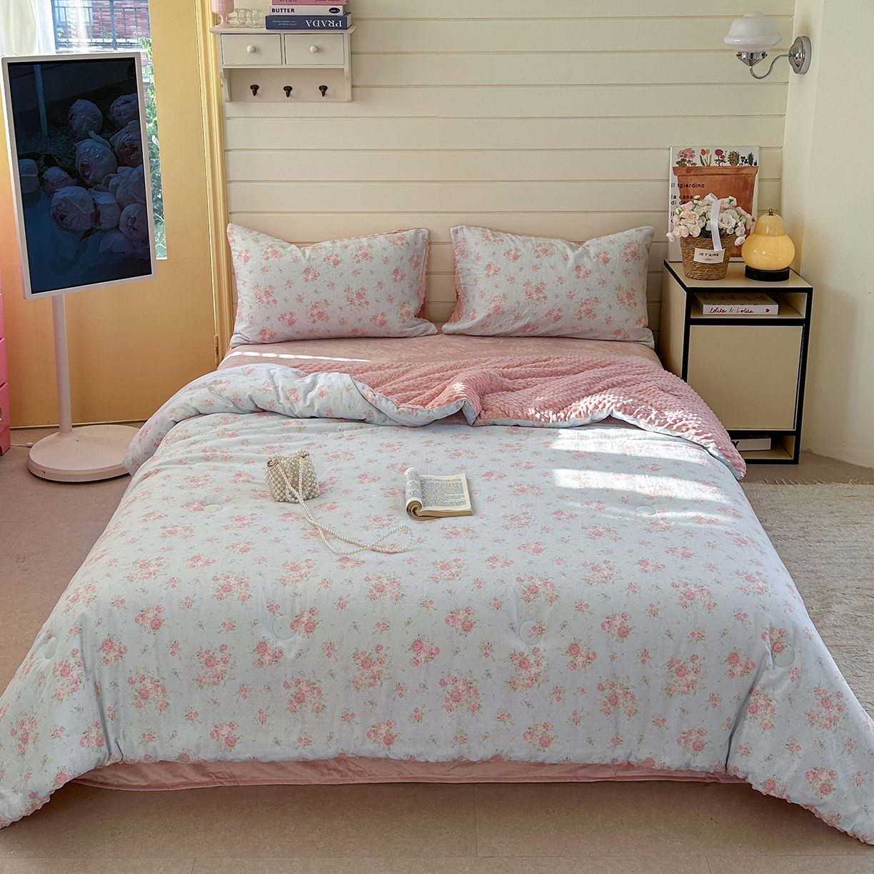 91家纺网 家纺一手货源 找家纺 （总）麦伦家居 2025新款全棉双层纱3D豆豆被系列被子被芯（可配四件套）