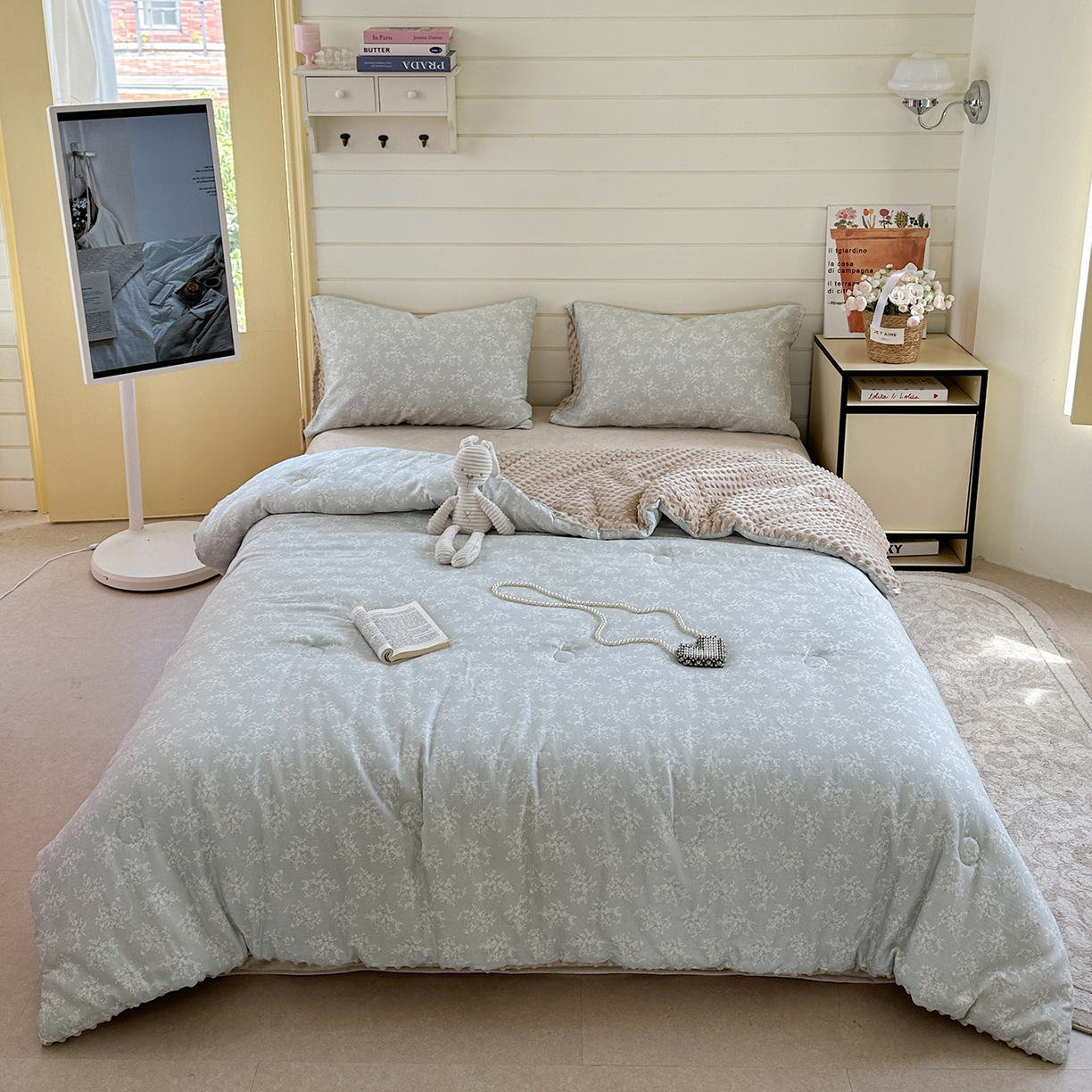 91家纺网 家纺一手货源 找家纺 （总）麦伦家居 2025新款全棉双层纱3D豆豆被系列被子被芯（可配四件套）