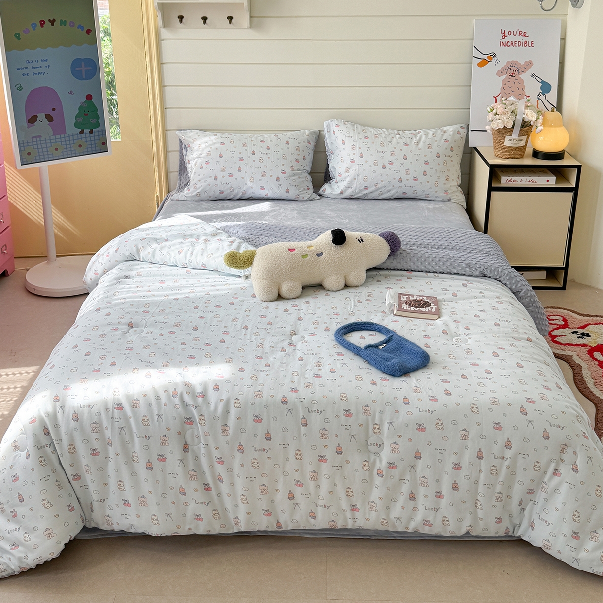 91家纺网 家纺一手货源 找家纺 （总）麦伦家居 2025新款全棉双层纱3D豆豆被系列被子被芯（可配四件套）