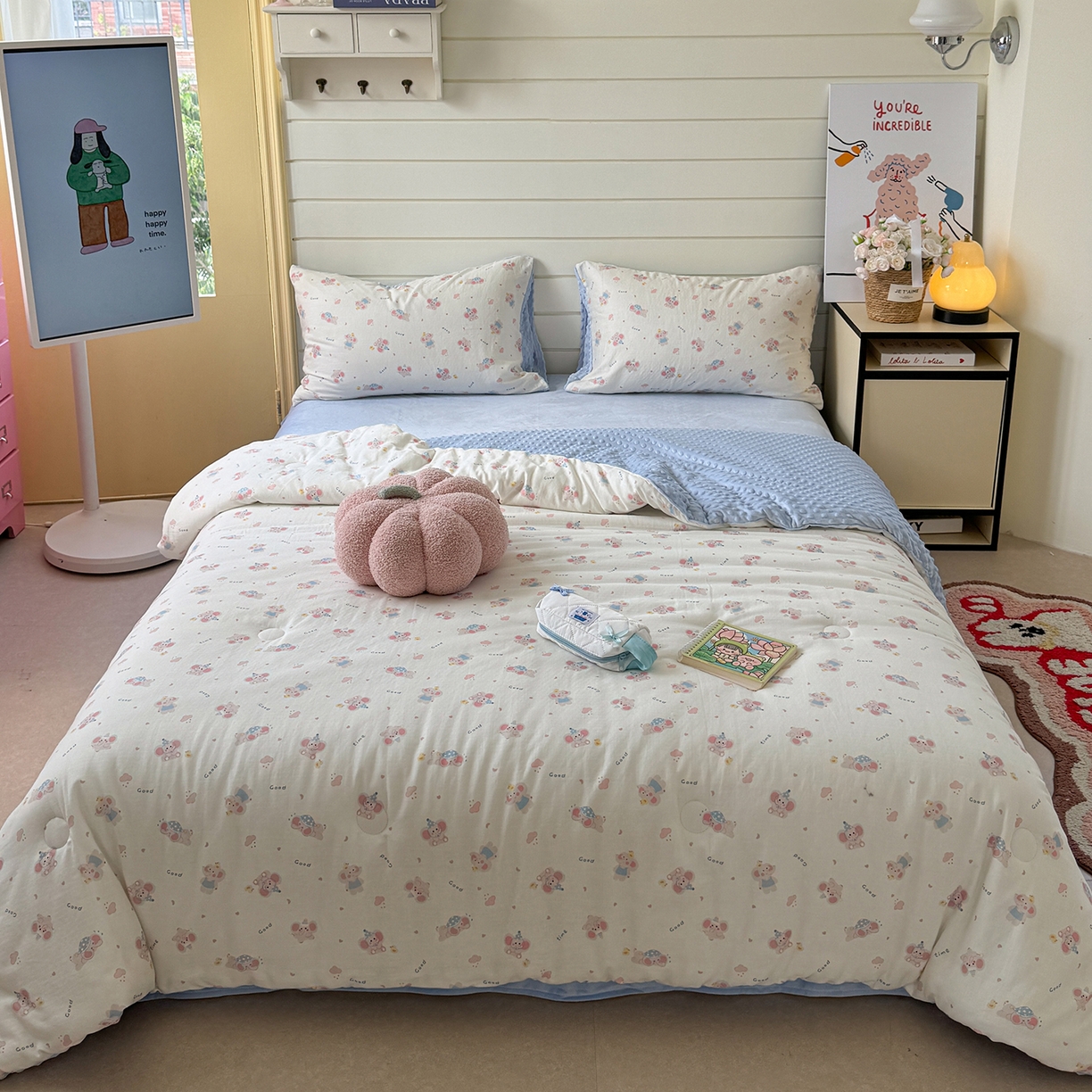 91家纺网 家纺一手货源 找家纺 （总）麦伦家居 2025新款全棉双层纱3D豆豆被系列被子被芯（可配四件套）