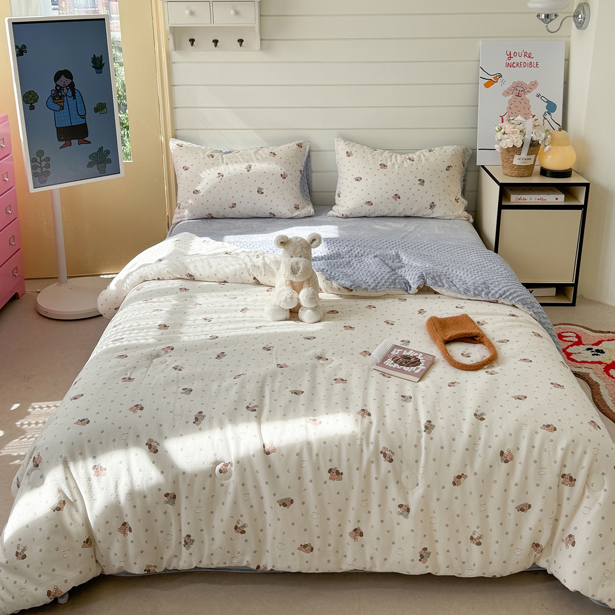 91家纺网 家纺一手货源 找家纺 （总）麦伦家居 2025新款全棉双层纱3D豆豆被系列被子被芯（可配四件套）