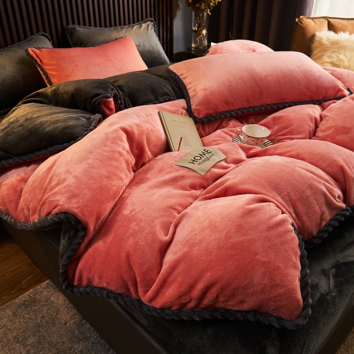 91家纺网 家纺一手货源 找家纺 早晨家纺 2025新款黑金牛奶绒纯色四件套-风格2 黑金-玉色