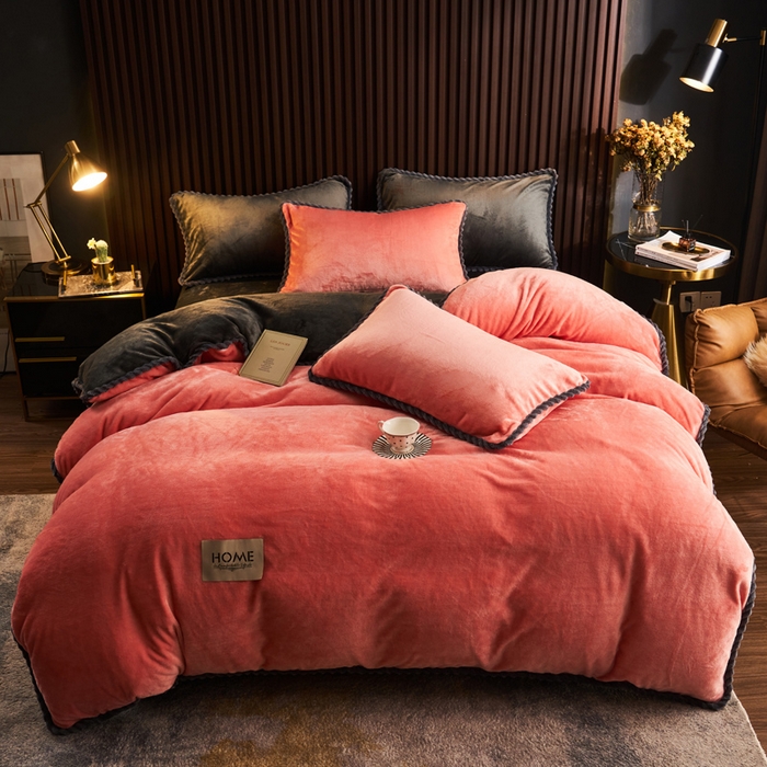 91家纺网 家纺一手货源 找家纺 早晨家纺 2025新款黑金牛奶绒纯色四件套-风格2 黑金-玉色