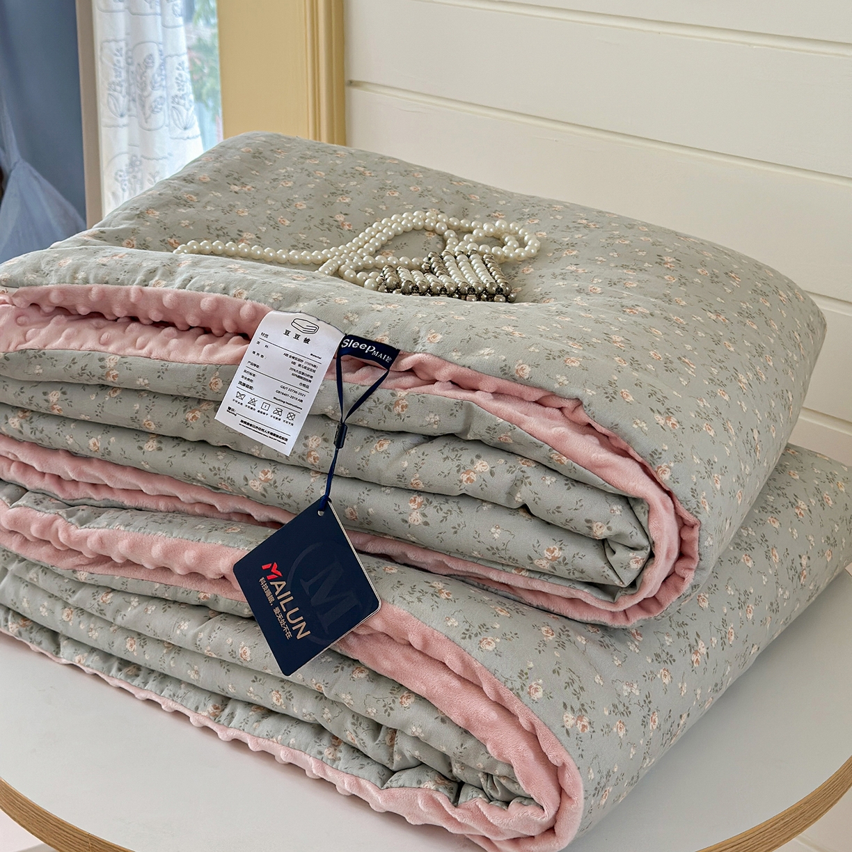 91家纺网 家纺一手货源 找家纺 麦伦家居 2025新款全棉双层纱3D豆豆被系列被子被芯（可配四件套） 星奈绿