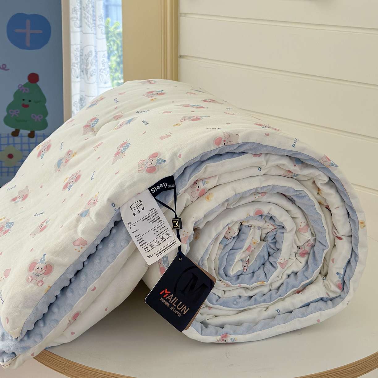 91家纺网 家纺一手货源 找家纺 麦伦家居 2025新款全棉双层纱3D豆豆被系列被子被芯（可配四件套） 小红象