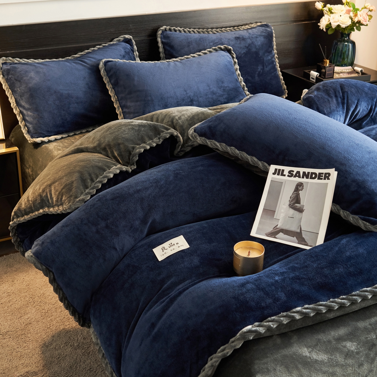 早晨家纺 2025新款黑金牛奶绒纯色四件套-风格1 黑金-深蓝