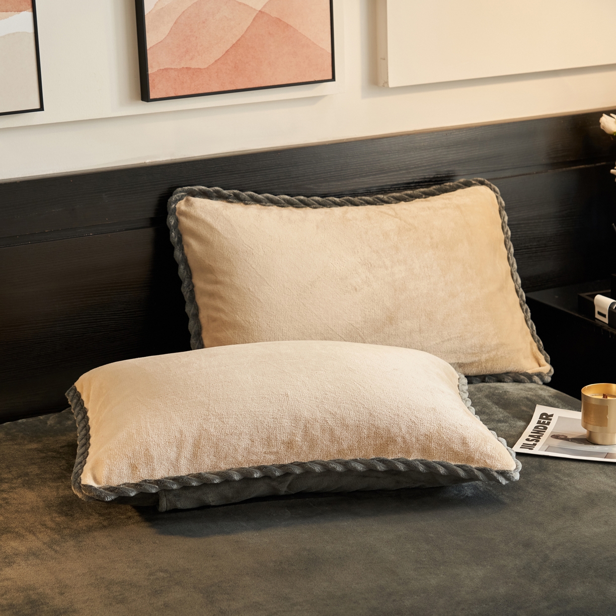 91家纺网 家纺一手货源 找家纺 早晨家纺 2025新款黑金牛奶绒纯色四件套-风格1 黑金-米驼