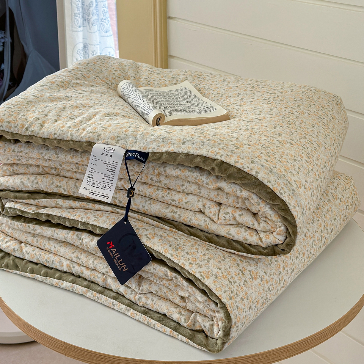 91家纺网 家纺一手货源 找家纺 麦伦家居 2025新款全棉双层纱3D豆豆被系列被子被芯（可配四件套） 兰香-抹茶