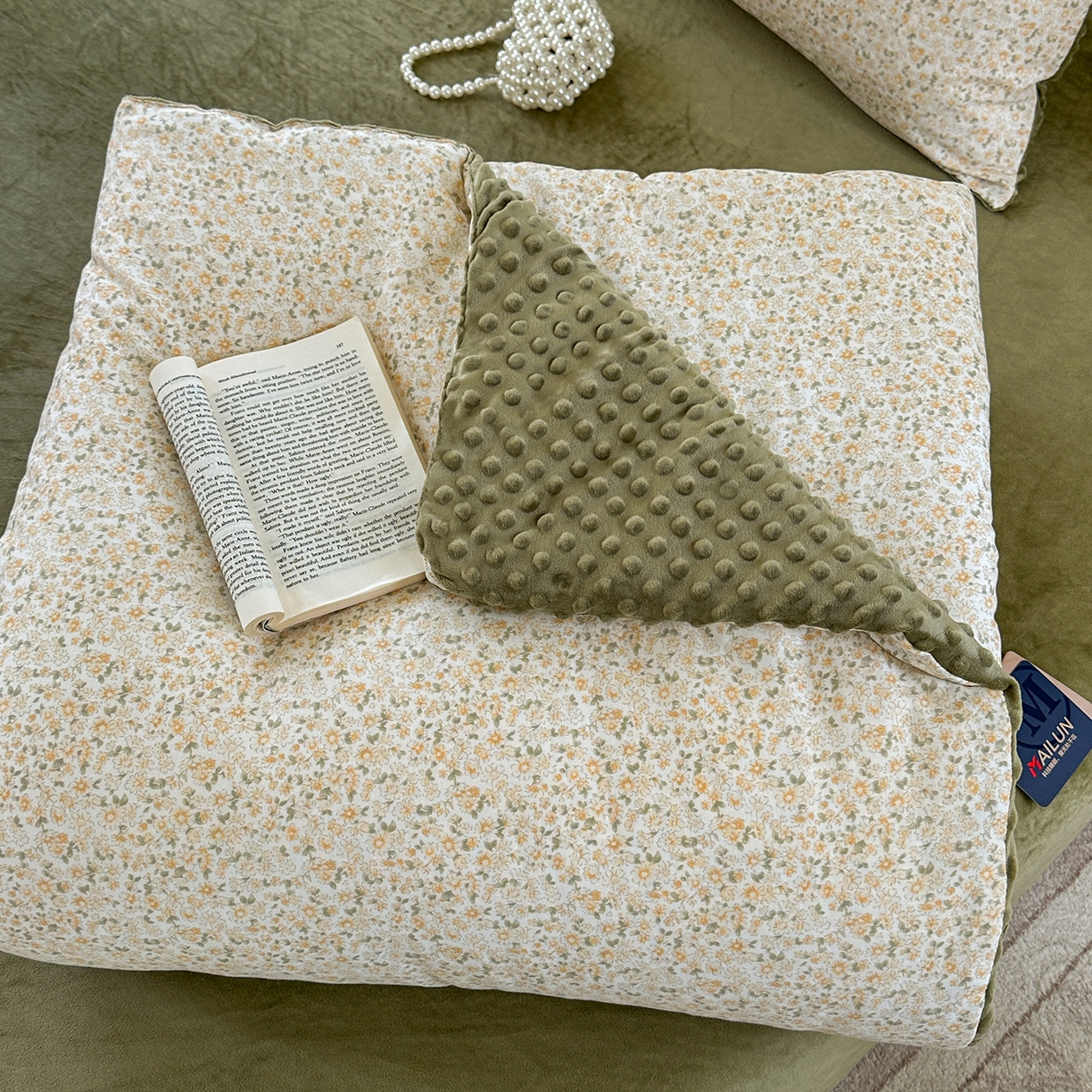 91家纺网 家纺一手货源 找家纺 麦伦家居 2025新款全棉双层纱3D豆豆被系列被子被芯（可配四件套） 兰香-抹茶