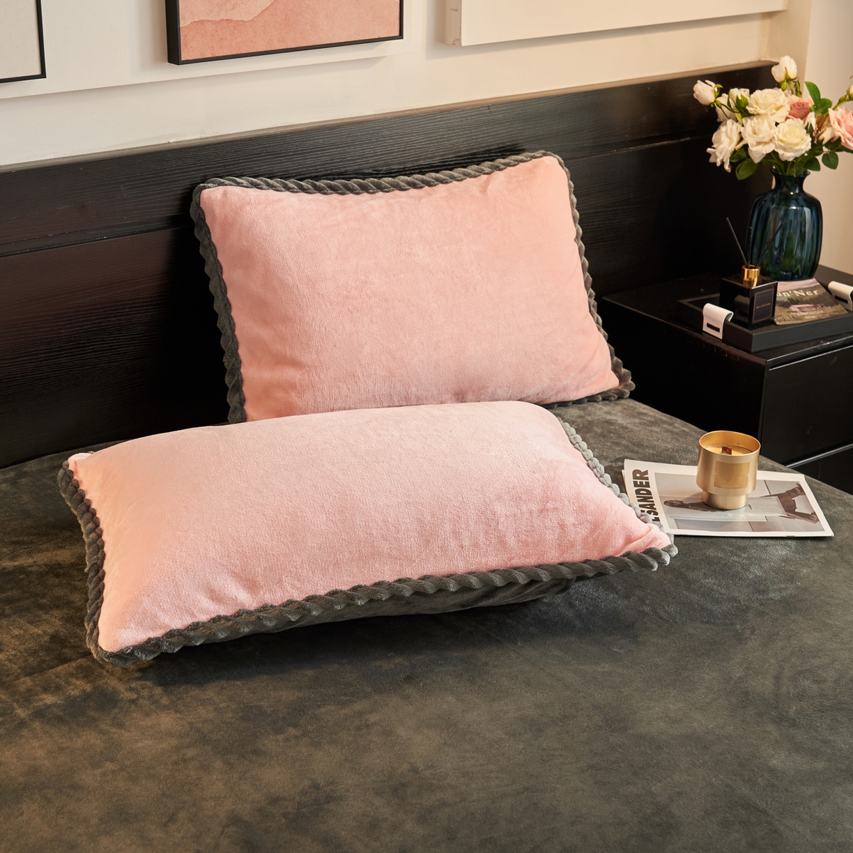 91家纺网 家纺一手货源 找家纺 早晨家纺 2025新款黑金牛奶绒纯色四件套-风格1 黑金-玉色