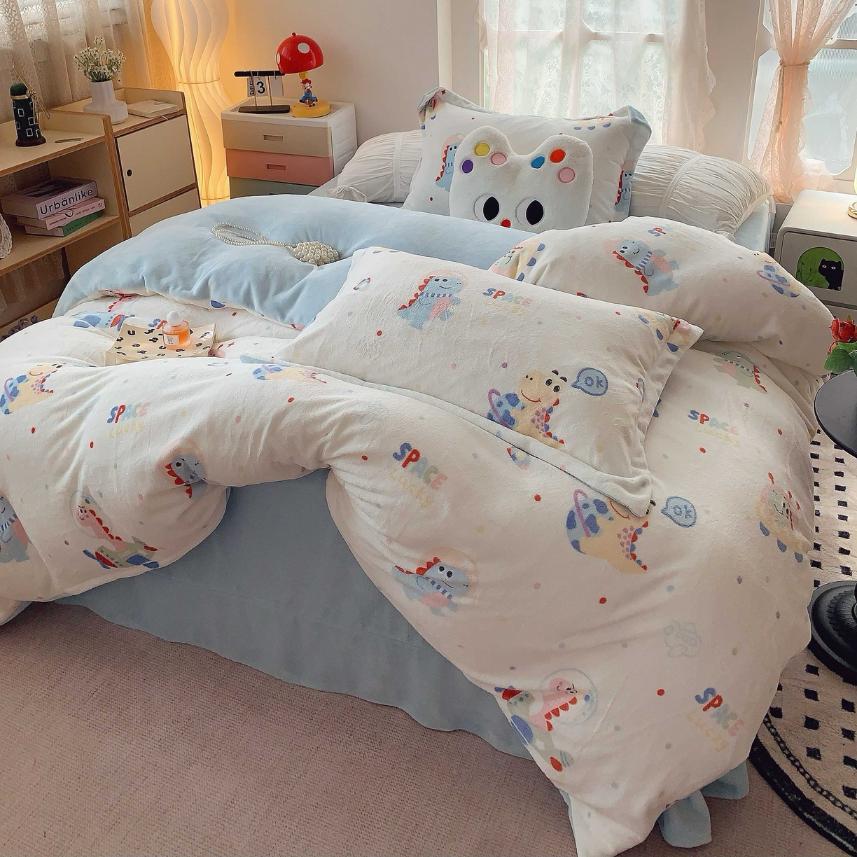 91家纺网 家纺一手货源 找家纺 莱豫家纺 2025新款加厚牛奶绒三件套四件套保暖不静电 恐龙星球