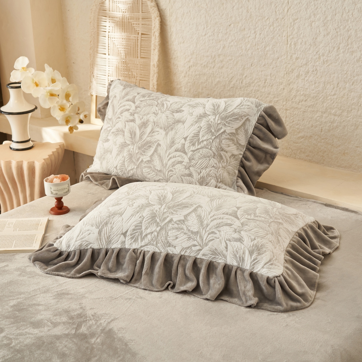 91家纺网 家纺一手货源 找家纺 早晨家纺 2025新款高克重牛奶绒烂花四件套 叶素